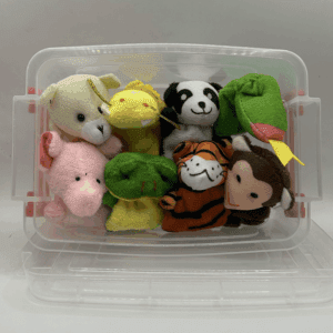 Caja con títeres para contar cuentos con animales de la selva