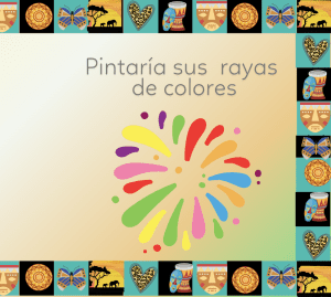Página del libro blando para bebés con ilustración de cebra y frase que invita a pintar sus rayas de colores