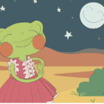 Ranita pequeñita kamishibai bajo la luna