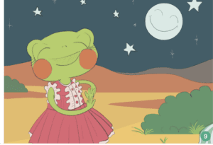 Ranita pequeñita kamishibai bajo la luna