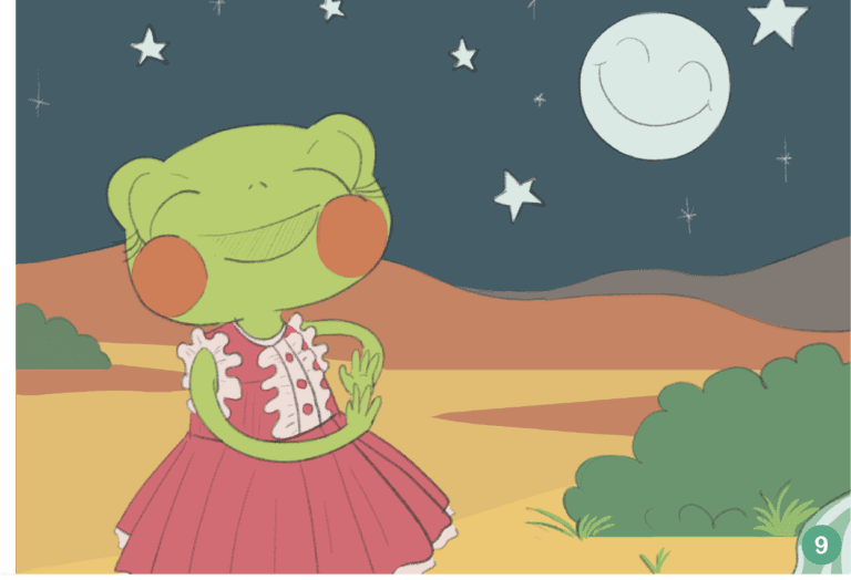 Ranita pequeñita kamishibai bajo la luna