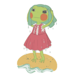 Ranita pequeñita kamishibai secandose el pelo